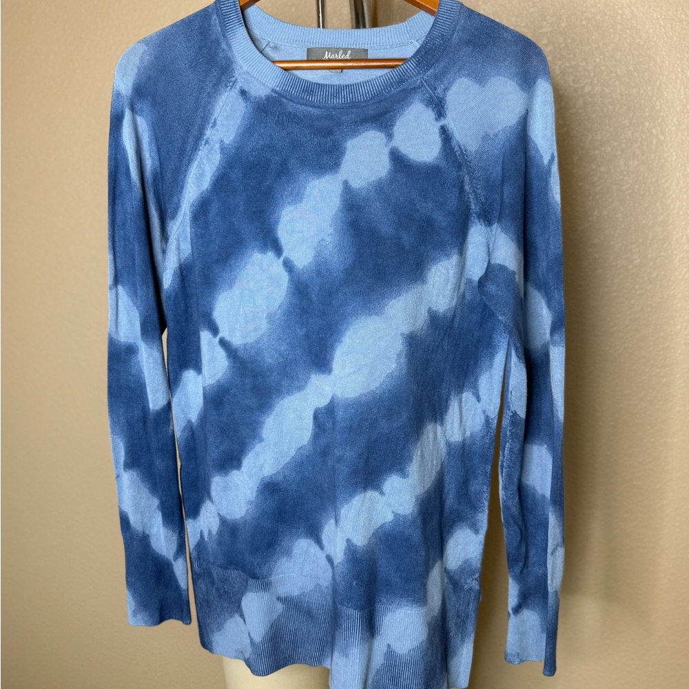 Marled Blue Tie-Dye  Round Neck Sweater